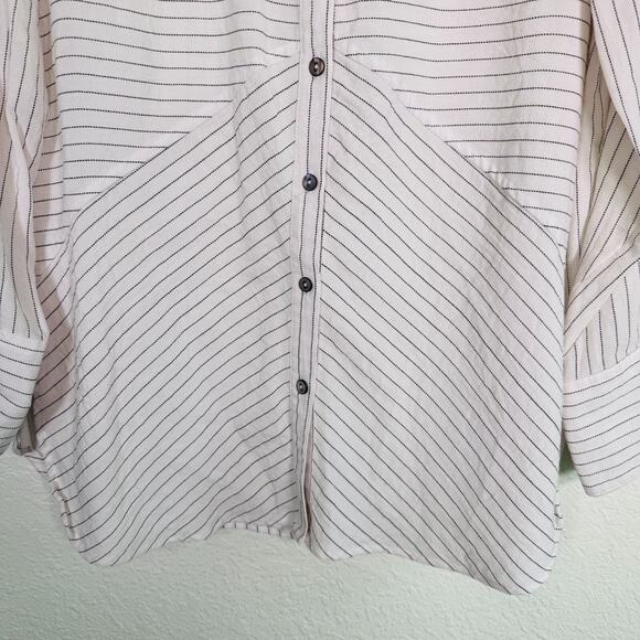 John Mark Top Womens Large Stripe Pinstripe Button Up Tunic Blouse Shirt Classic - Picture 6 of 10
